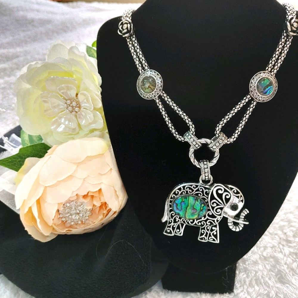 Abalone elephant necklace